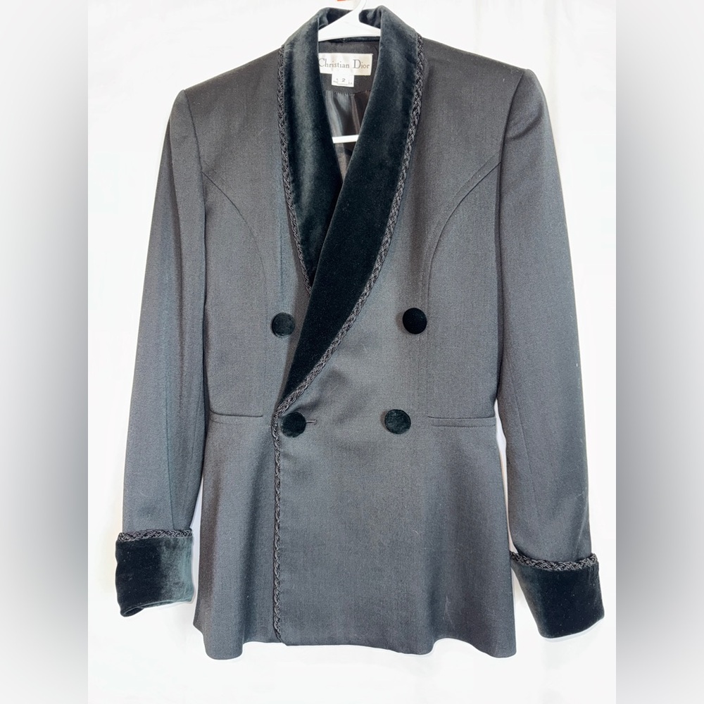 Vintage Christian Dior Black Velvet Smoking Jacket Women’s Size 2